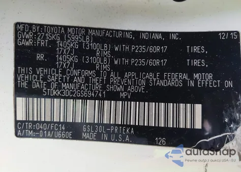 2016 Toyota Sienna Le 8 Passenger from USA, damaged, VIN 5TDKK3DC2GS694741